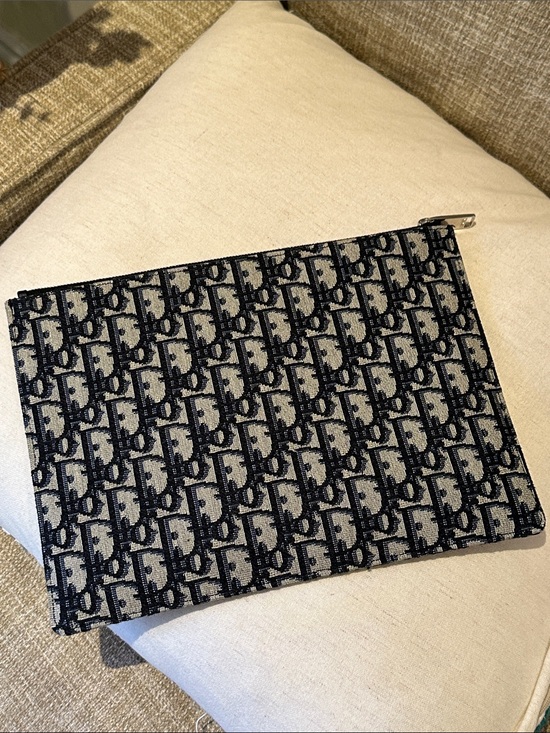 Dior Handbags - Christian Dior Navy Blue Logo Oblique Zipped Pouch Clutch